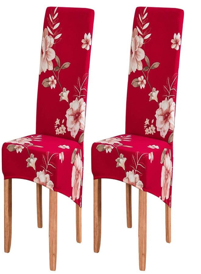 Deisy Dee XL/Oversized Removable Washable Soft Spandex Extra Large Dining Room Chair Covers for Kitchen (red Flower, 2) - Image 1